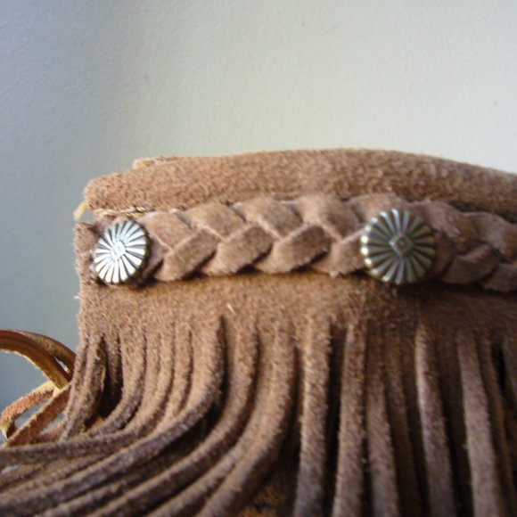 Minnetonka Two Layer Fringe Ankle Boot Tan Lace 6M - Picture 11 of 14